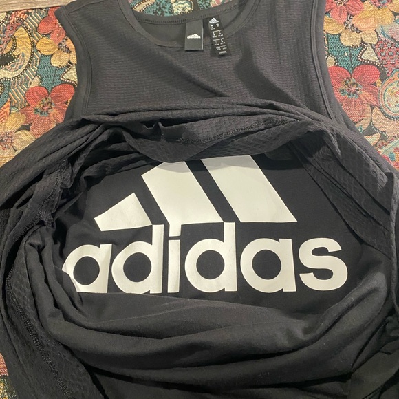 🤡BOGO🤡 NWOT Black ADIDAS Double Layer Logo’d Tank Dress - Womens M - Picture 10 of 14